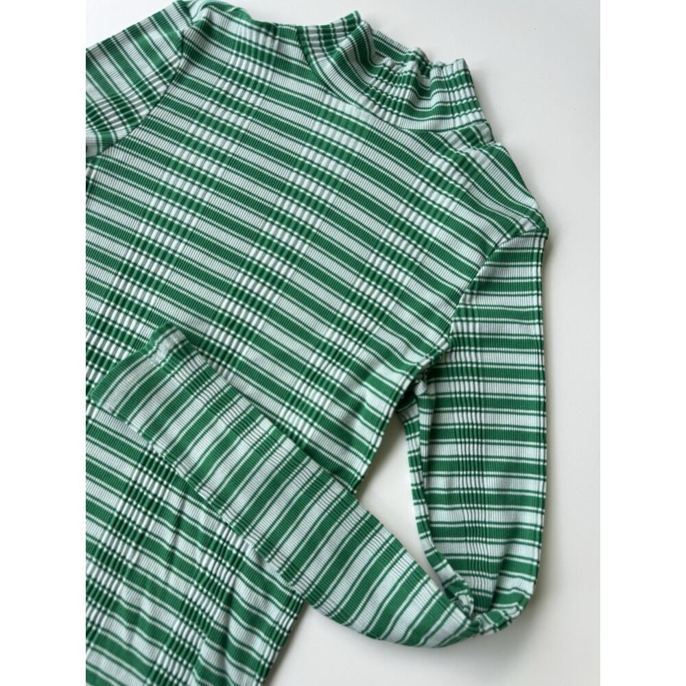 PINK Victoria's Secret Vintage Green Striped Ribbed Stretch Knit Mock Neck TopS - Picture 2 of 5